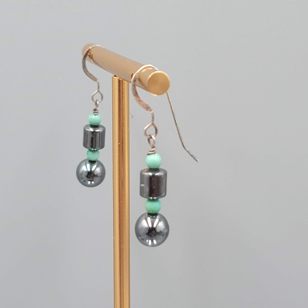 Hematite Bead Pierced Earrings Silver tone Dangle 1 in