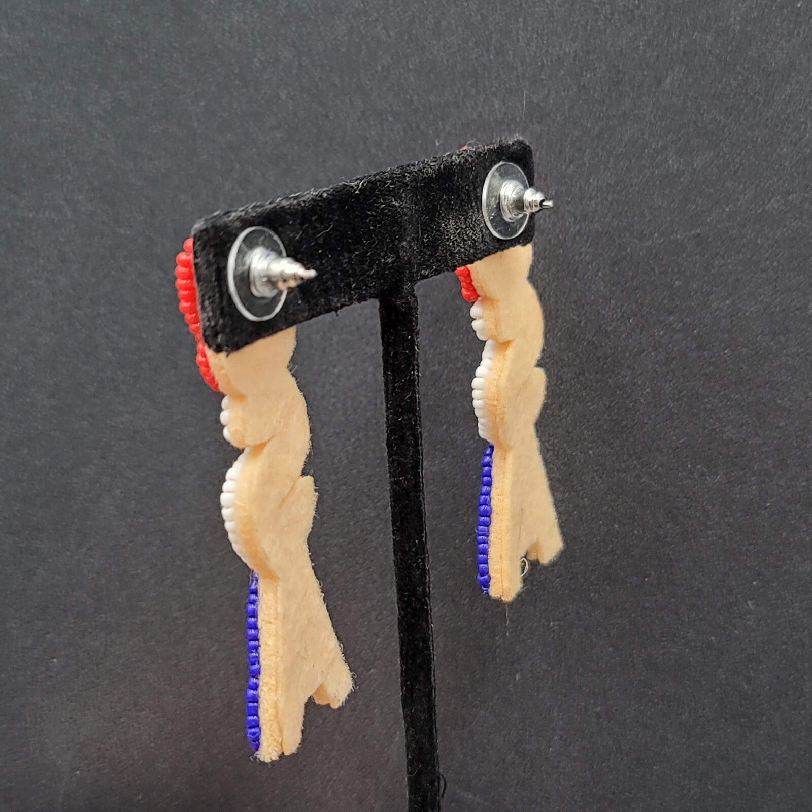 USA Pierced Earrings Beaded Felt Patriotic 4th of July Red White Blue 2.5"