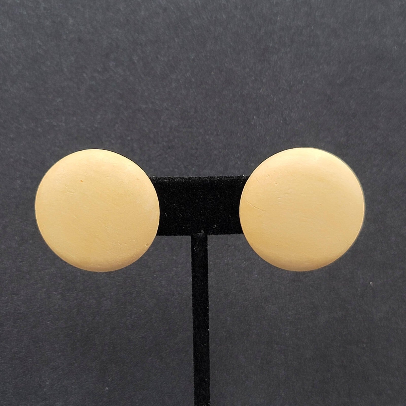 Vintage Pierced Earrings Light Tan Real Wood Round Drop 1 1/8"