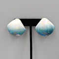 Vintage Ceramic Pierced Earrings White Teal Ombre Drop Statement 80s 1 3/8"