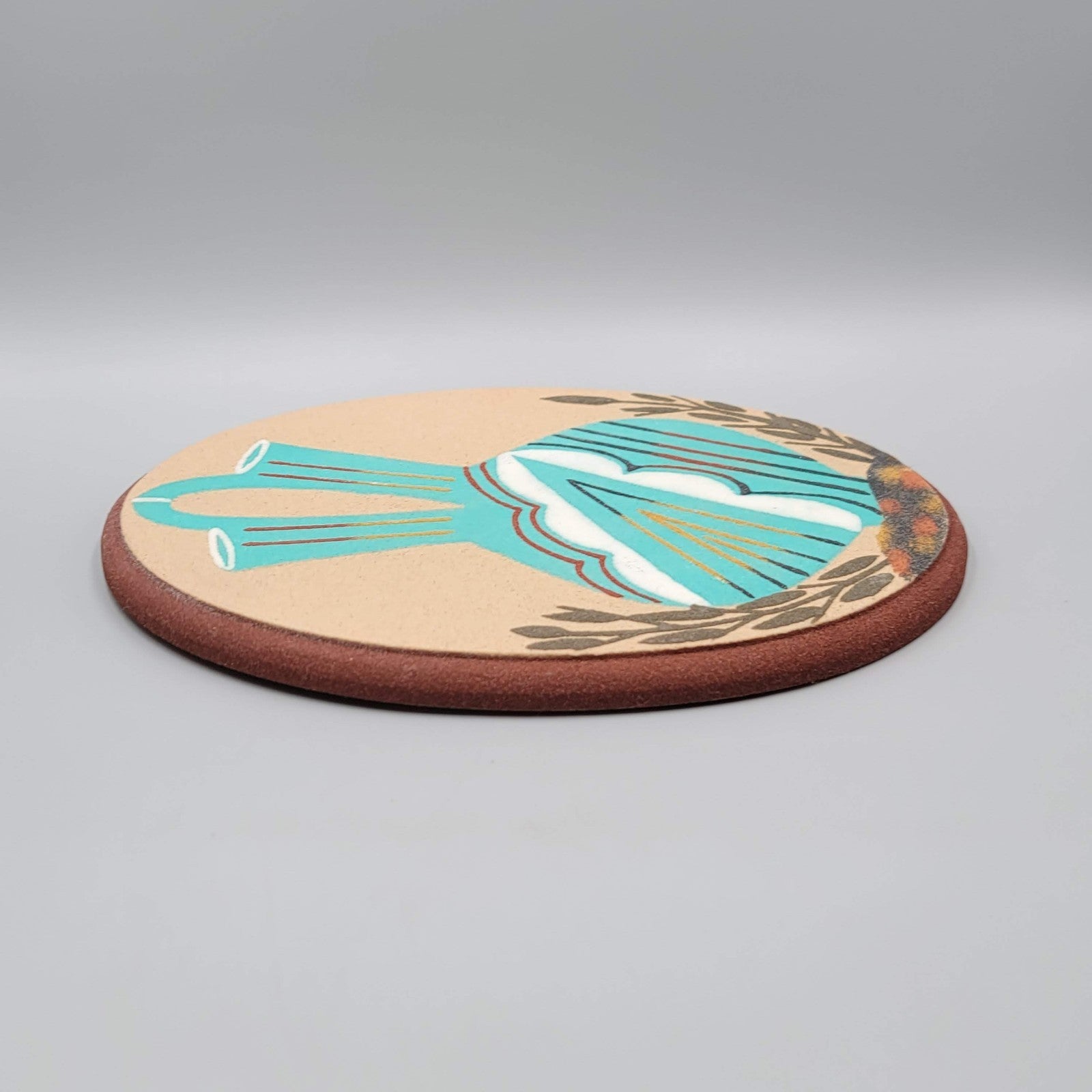 Vintage Navajo Sand Art Native American Sand Painting Oval  Wedding Vase