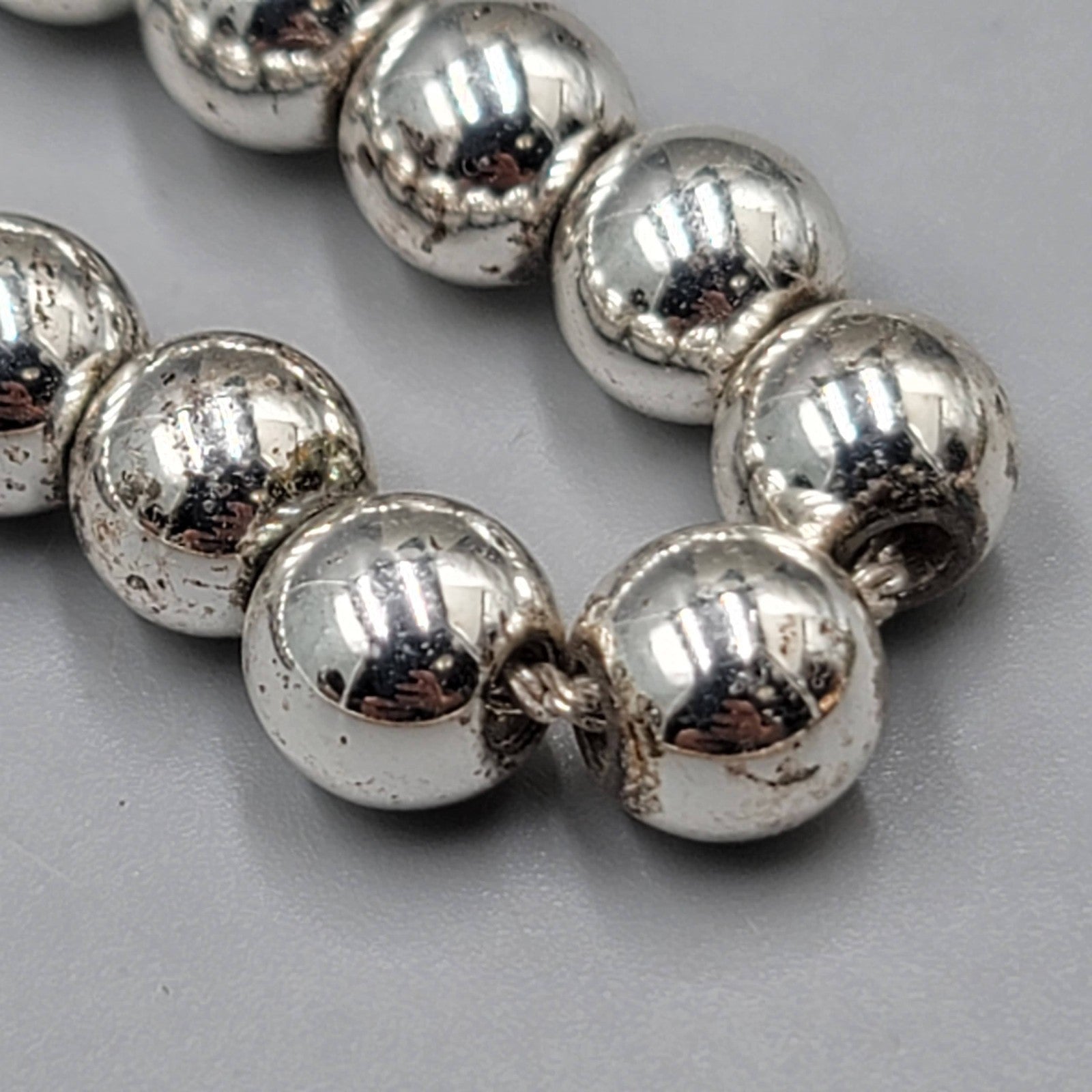RLL Necklace Silver Plated Beads on Chain Toggle Closure 16" READ