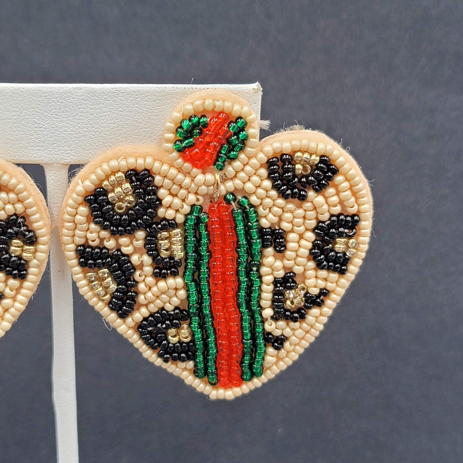 Pierced Earrings Seed Bead on Felt Large Statement Leopard Print 2.25"