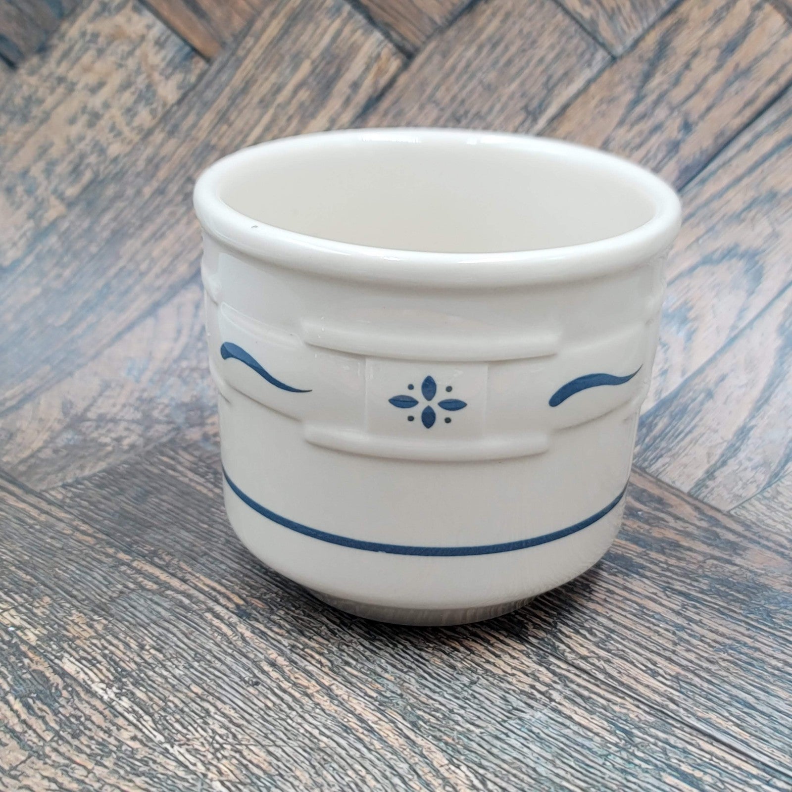 Longaberger Pottery Coffee Mug Blue White Made USA Handle Microwave Safe