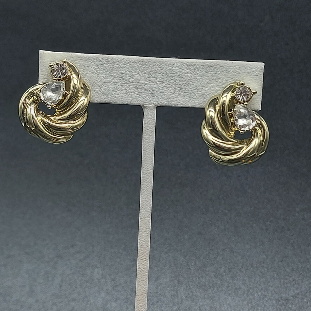 Vintage NWH Clip On Earrings Silver tone Rhinestone 1"