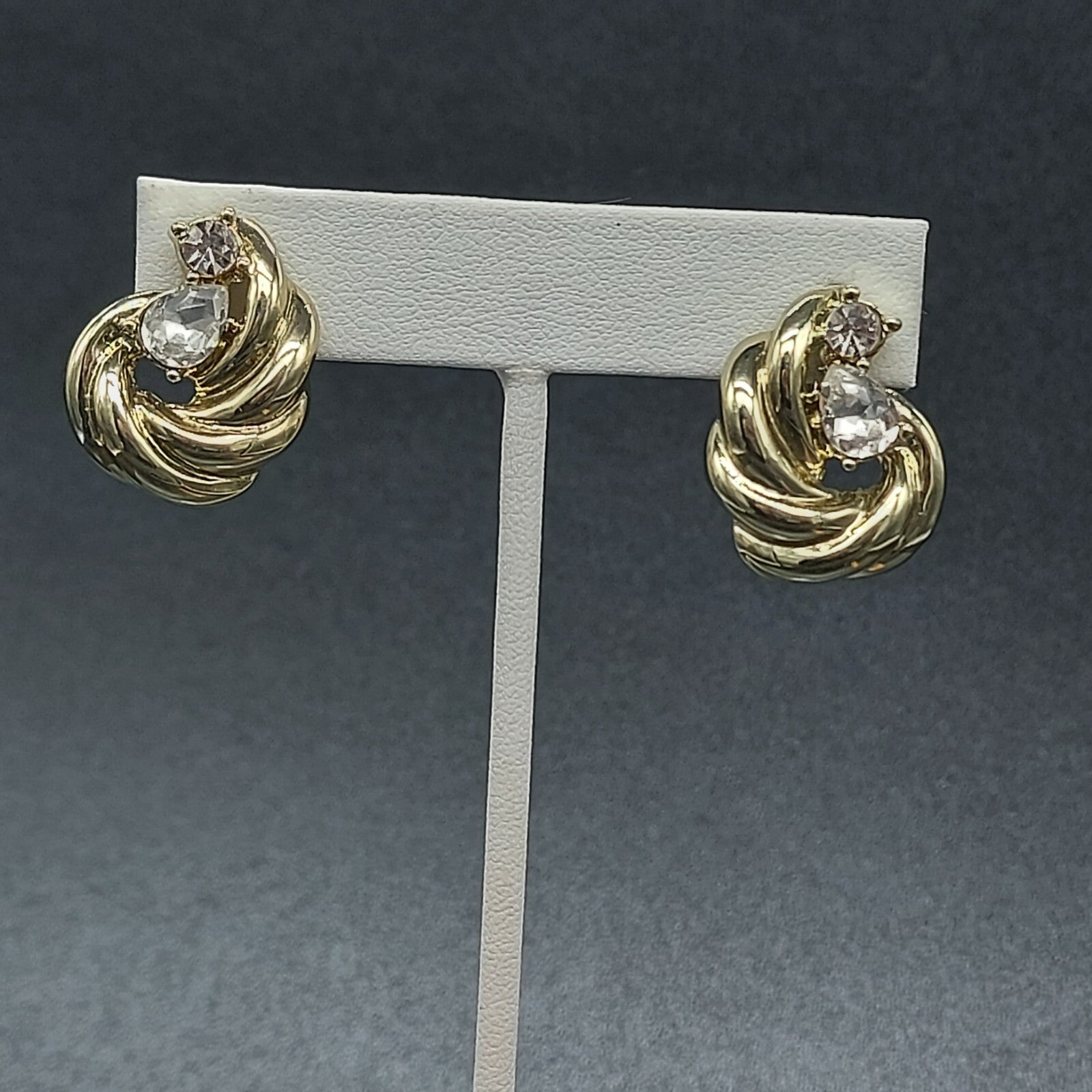 Vintage NWH Clip On Earrings Silver tone Rhinestone 1"