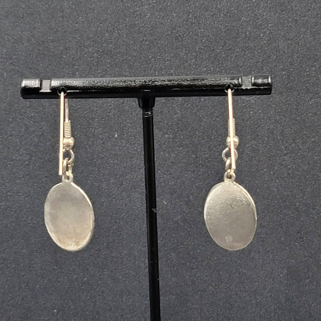 Vintage Pierced Earrings Silver tone Oval Faux Abalone Dangle 3/4"