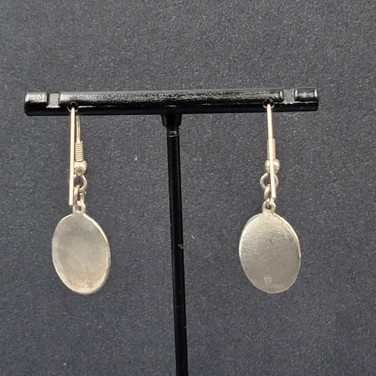 Vintage Pierced Earrings Silver tone Oval Faux Abalone Dangle 3/4"