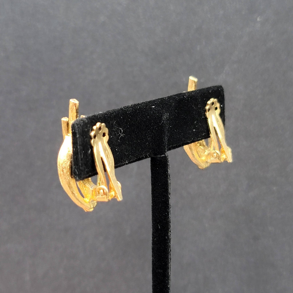Vintage Clip on Earrings Gold Plated Open Oval Drop Estate Jewelry 1"