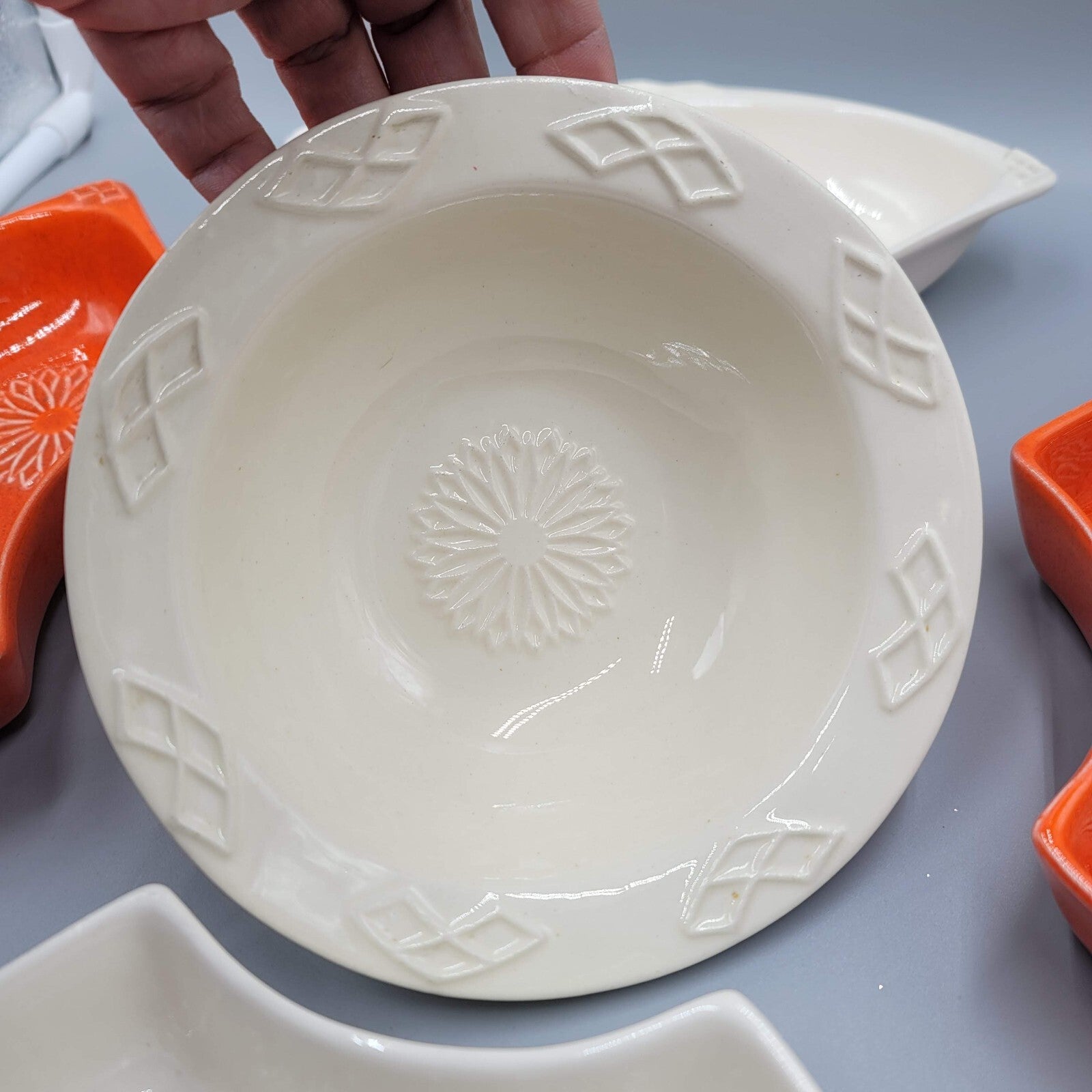 Vintage Wade California Orange White Veggie Chip And Dip Set MCM