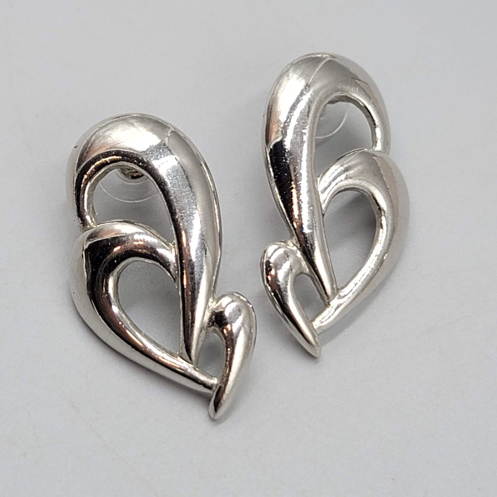 Vintage High Polish Silver tone Drop Pierced Earrings 1.5"