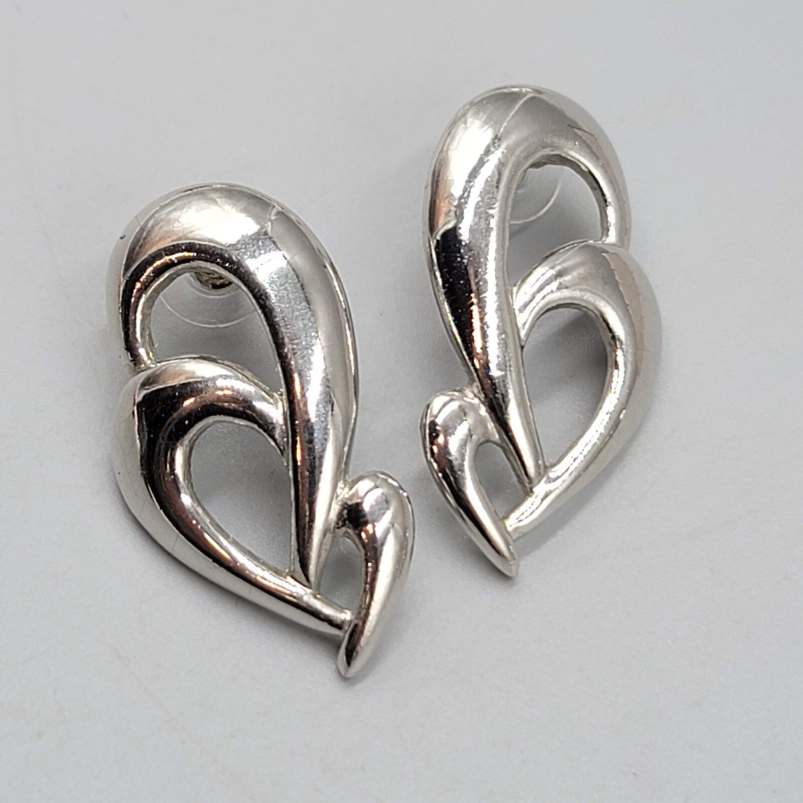 Vintage High Polish Silver tone Drop Pierced Earrings 1.5"