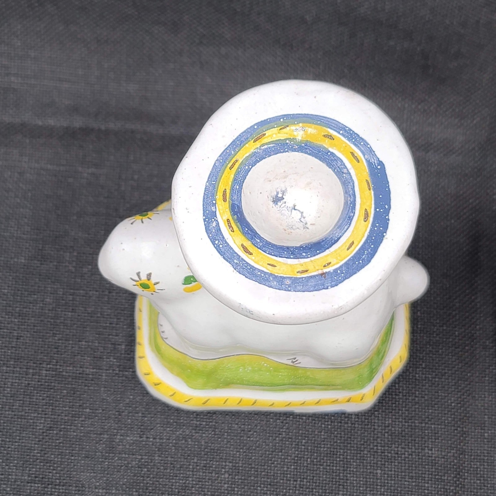 Vintage Portugal Bunny Rabbit Candlestick Holders Hand Painted Ceramic Set Pair