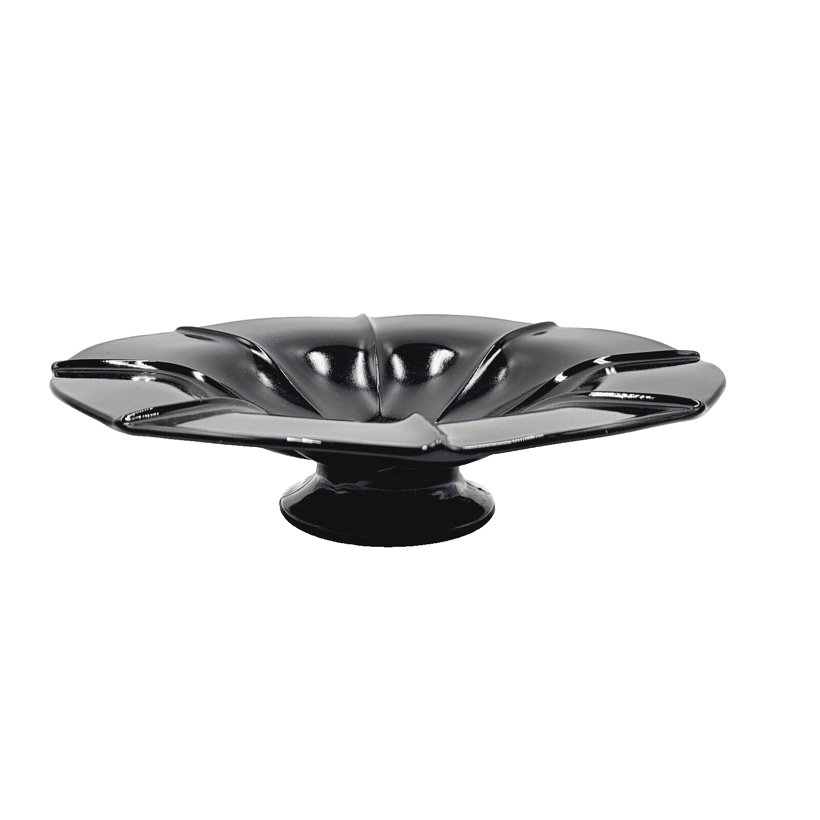 Vintage Black Glass Large Pedestal Bowl Dish MCM 11.5"