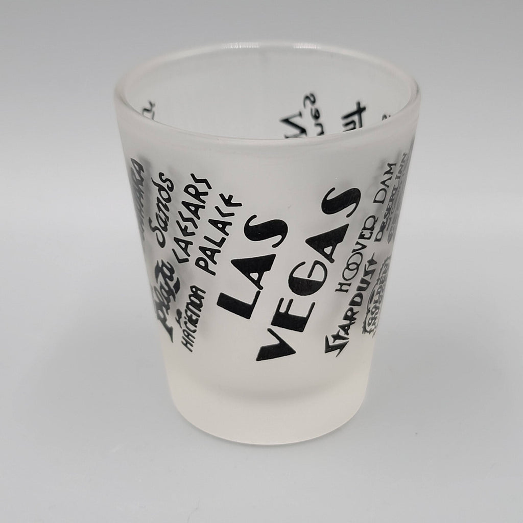Vintage Las Vegas Casino Shot Glass Black Letters Frosted Glass Souvenir