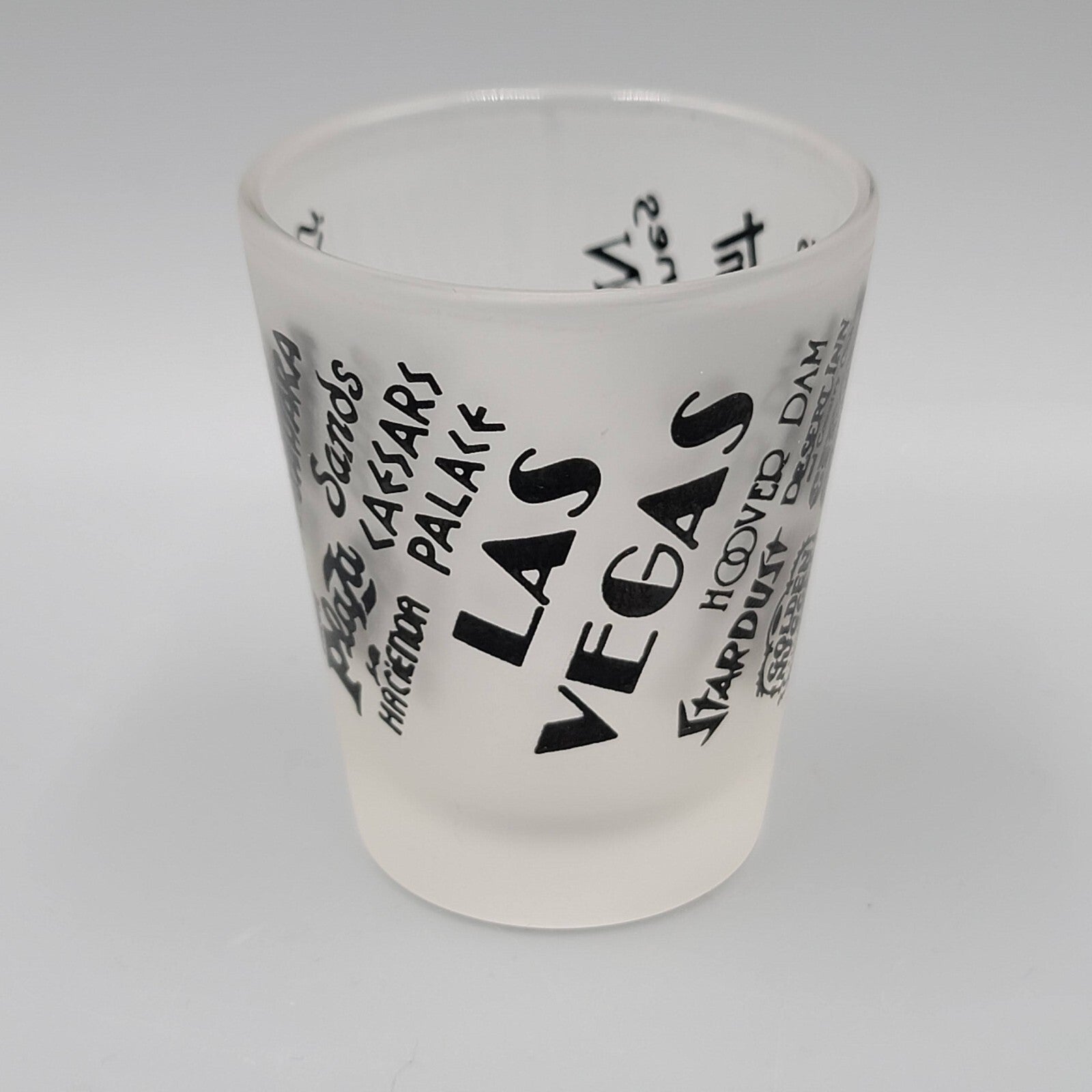 Vintage Las Vegas Casino Shot Glass Black Letters Frosted Glass Souvenir