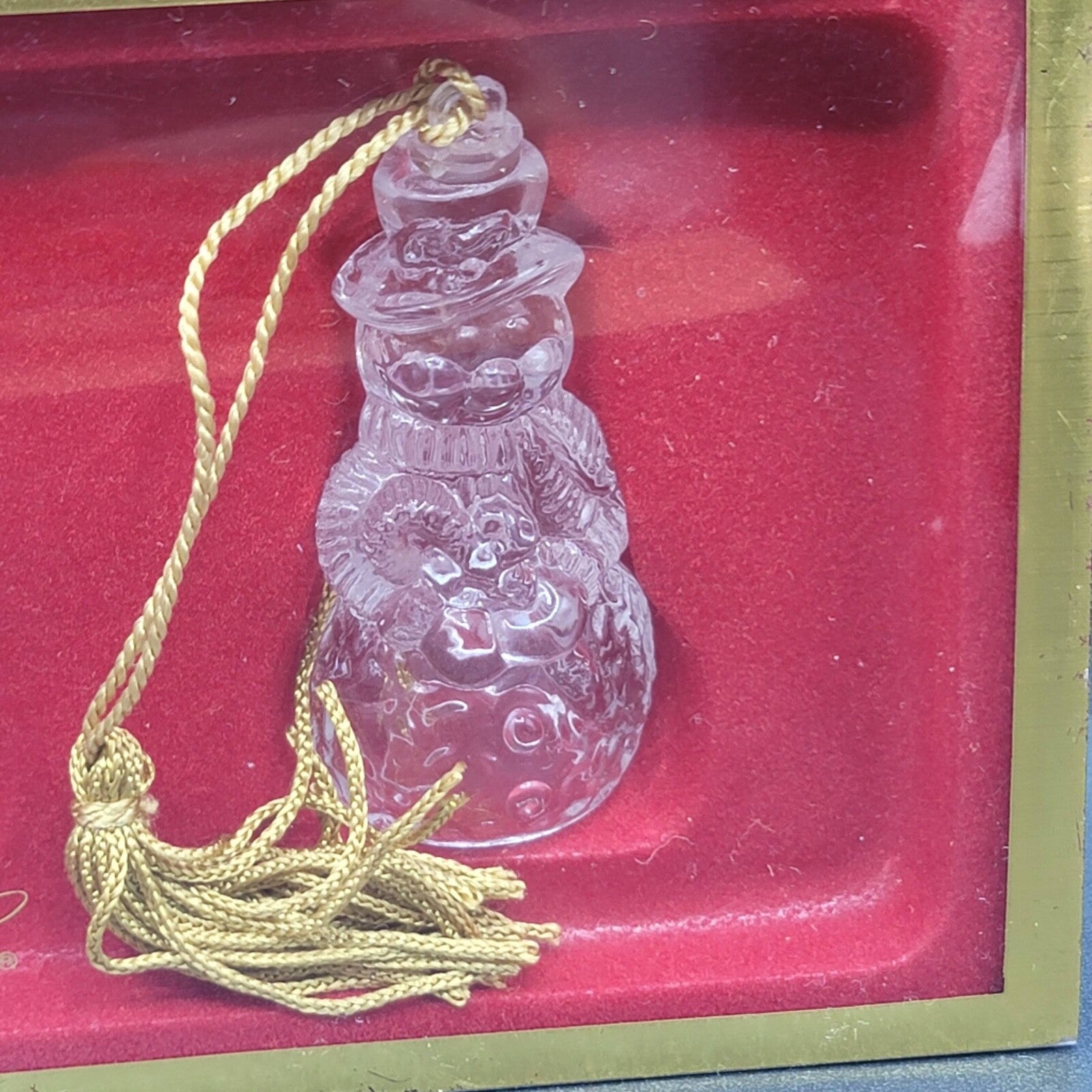 GORHAM GLASS CHRISTMAS LOT OF 3 SNOWMEN ORNAMENTS WITH GOLD TASSEL