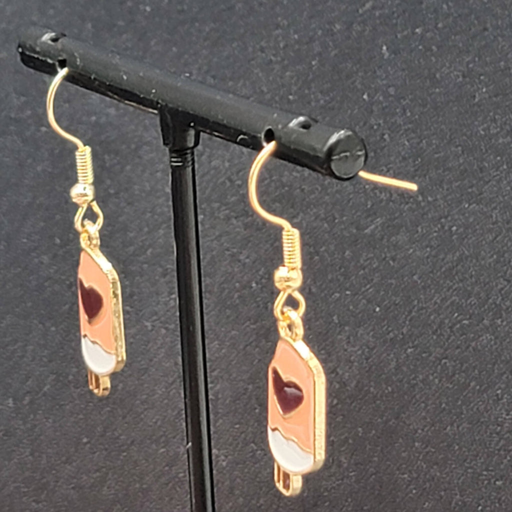 Heart Ice Cream Popsicle Pierced Earrings Pink Enamel Dangle New 3/4"