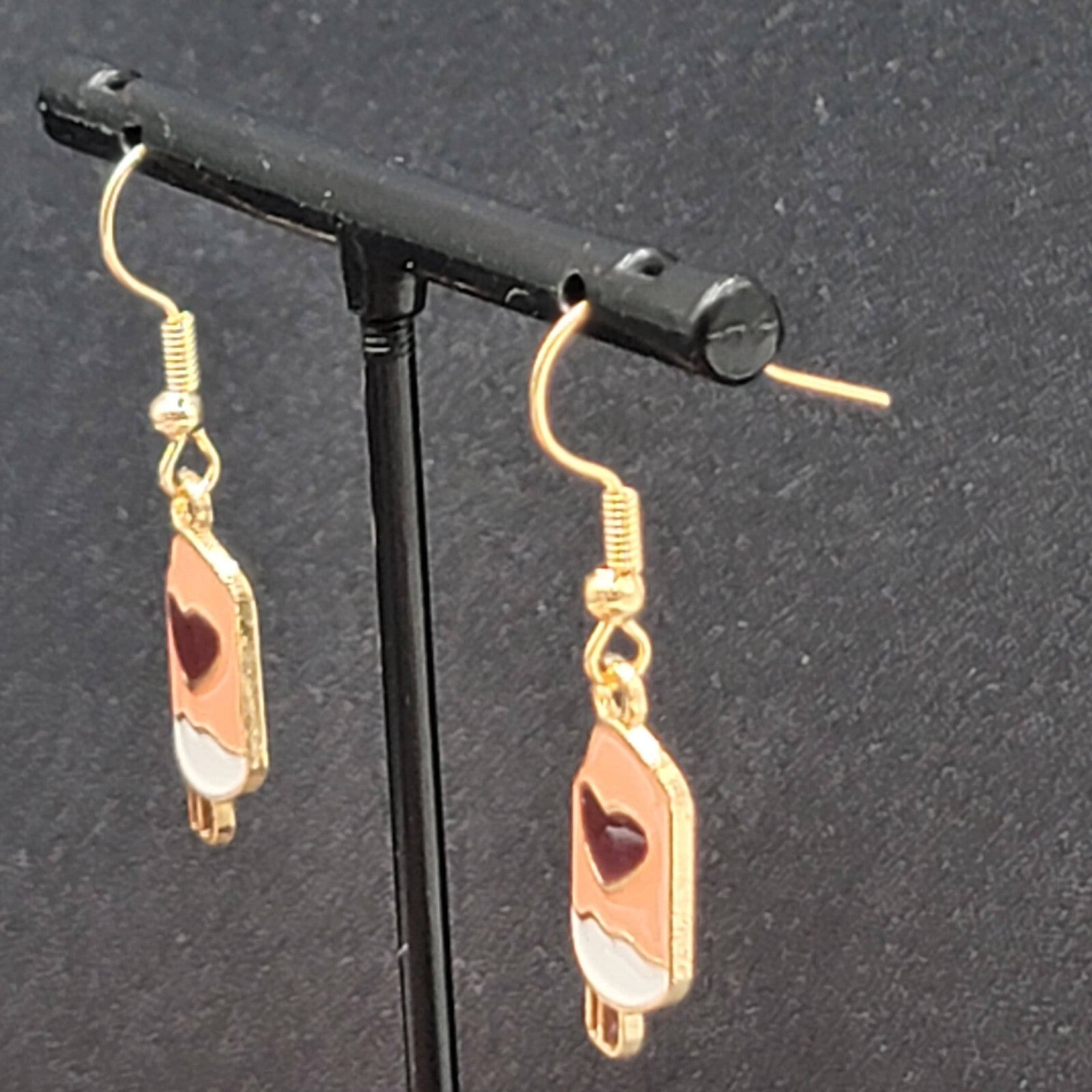Heart Ice Cream Popsicle Pierced Earrings Pink Enamel Dangle New 3/4"