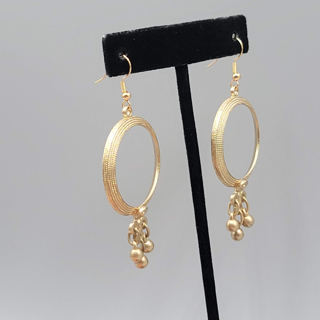 Vintage Open Circle Pierced Earrings Gold tone Dangle Charms 2 in