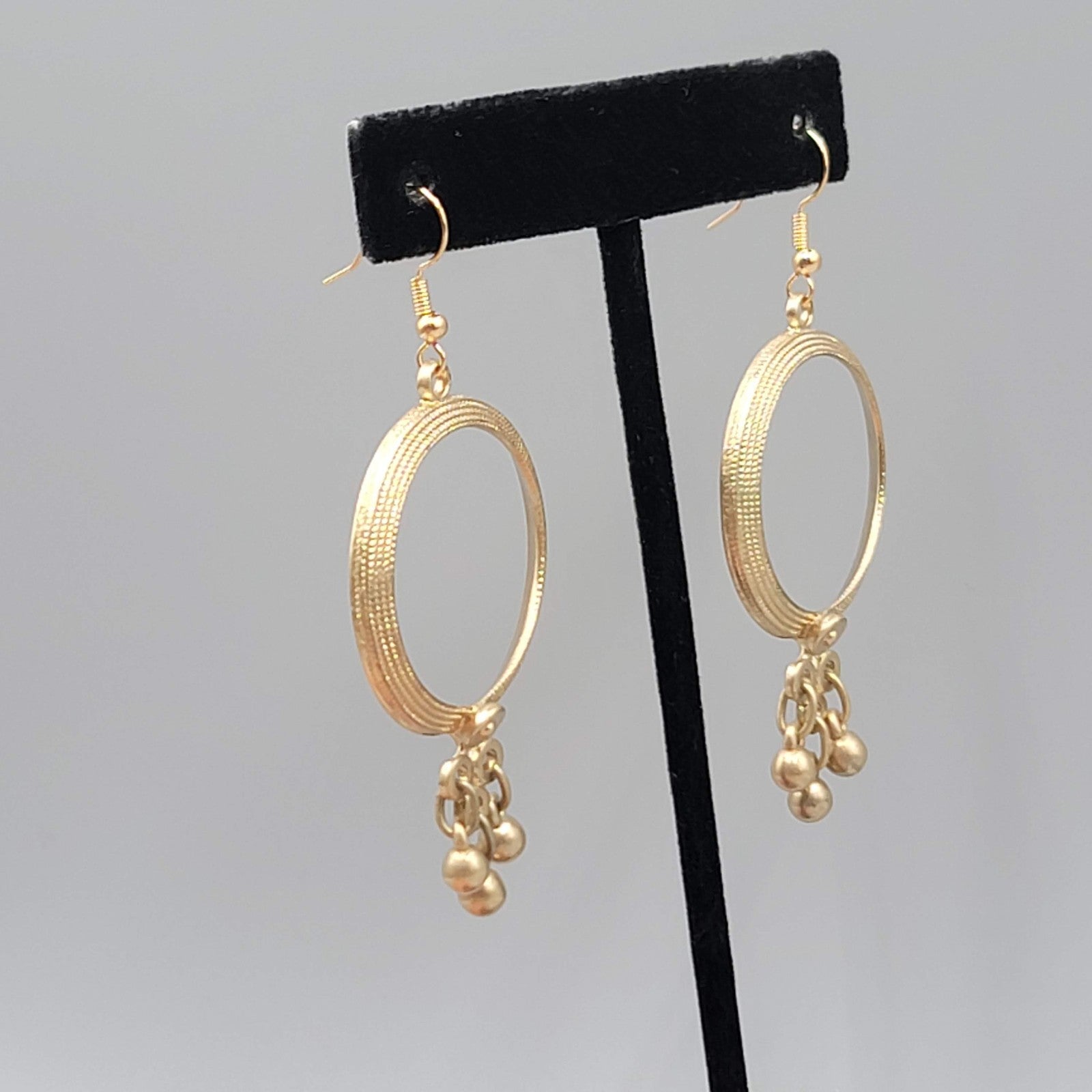Vintage Open Circle Pierced Earrings Gold tone Dangle Charms 2 in
