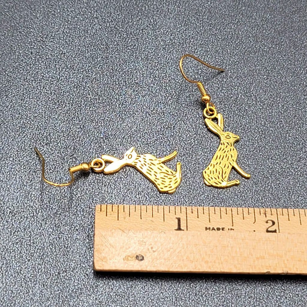 Jack Rabbit Pierced Earrings Dangle Gold tone 1"