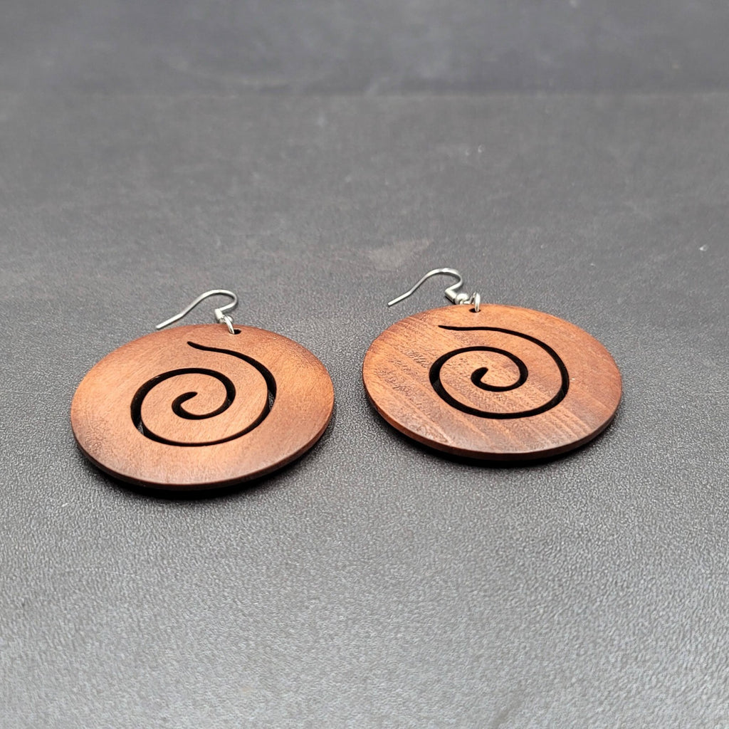 New Boho Pierced Earrings Large Solid Wood Spiral Dangle Statement 2"