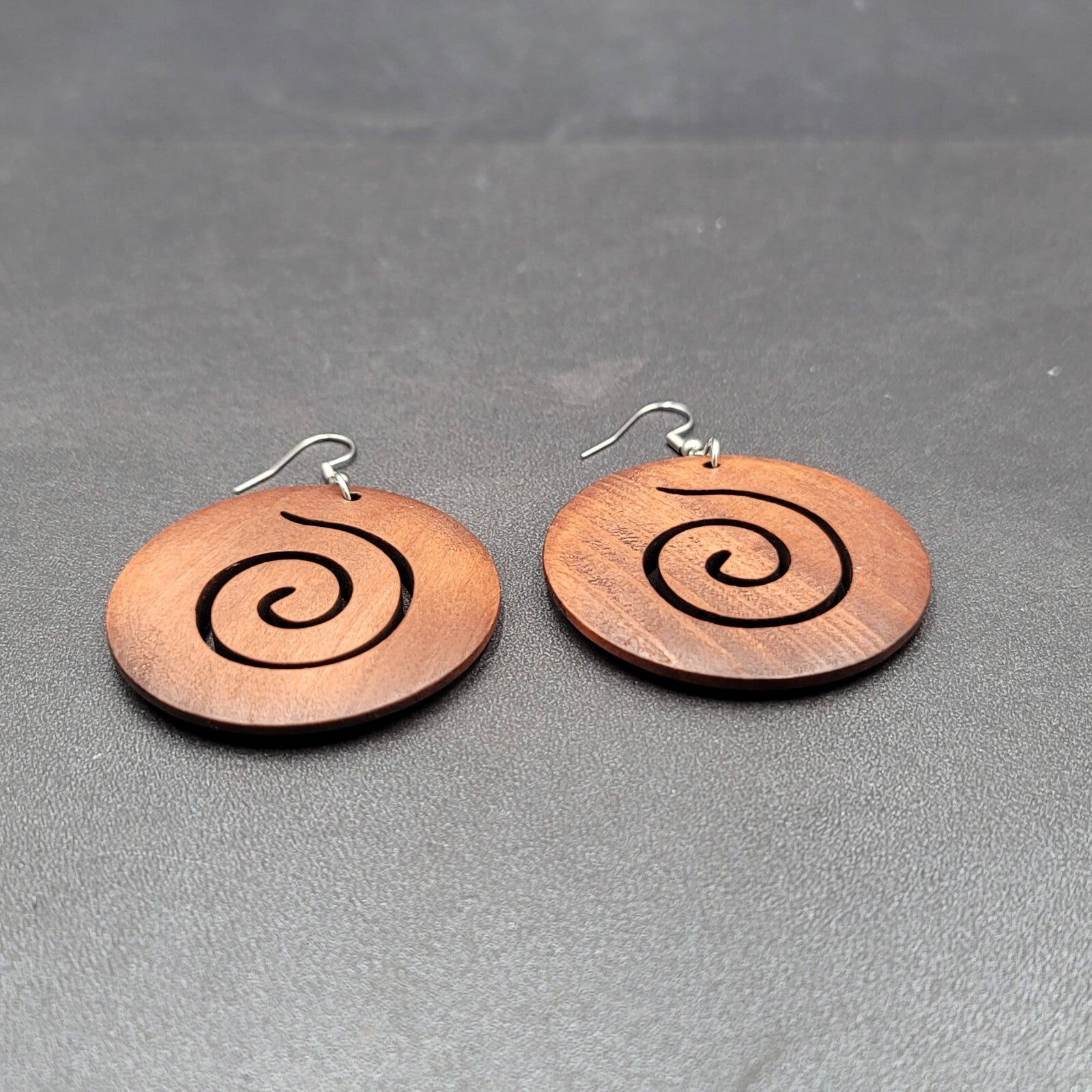 New Boho Pierced Earrings Large Solid Wood Spiral Dangle Statement 2"