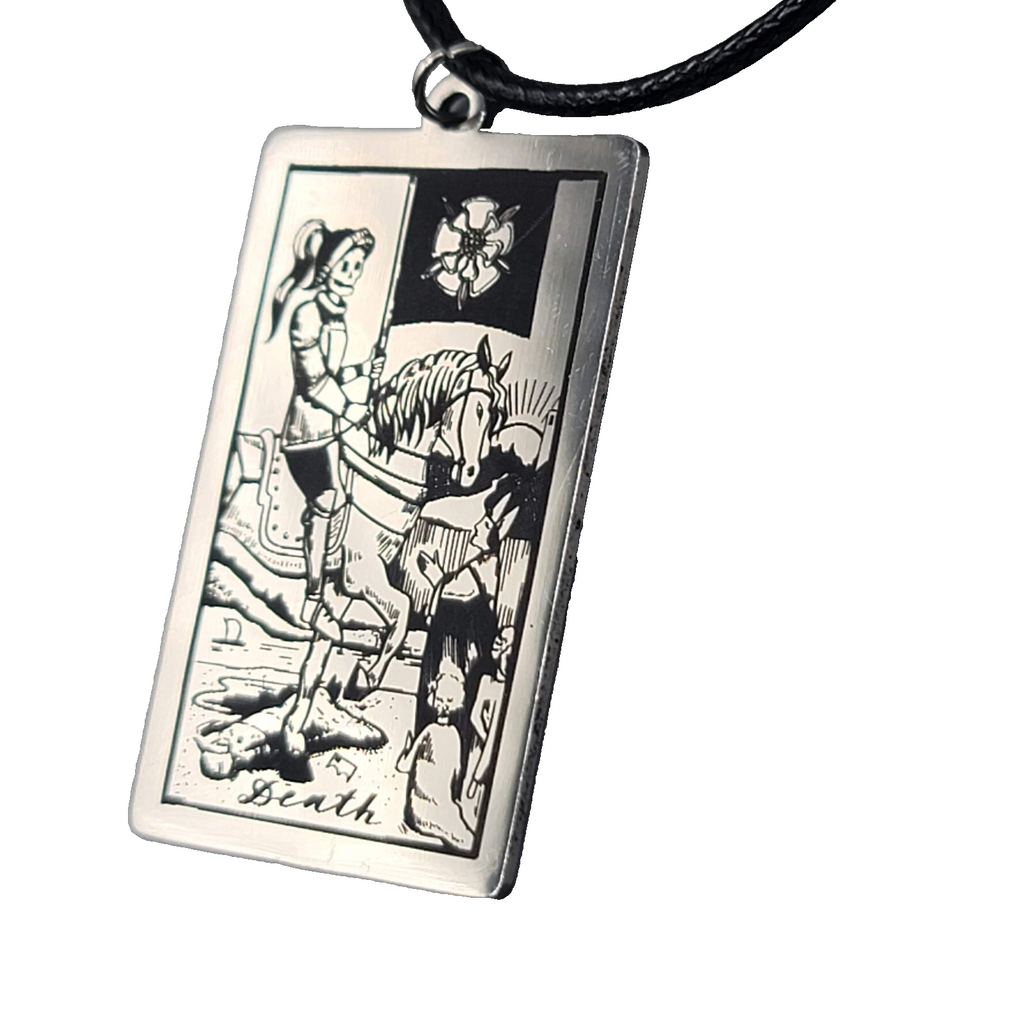 DEATH Tarot Card Pendant Necklace Major Arcana Silver tone Black Cord 18" Adj