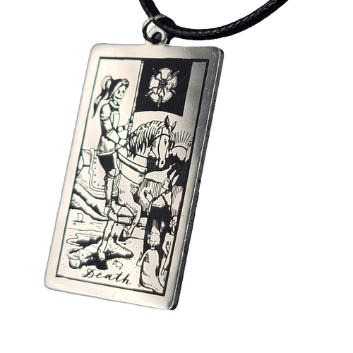 DEATH Tarot Card Pendant Necklace Major Arcana Silver tone Black Cord 18" Adj