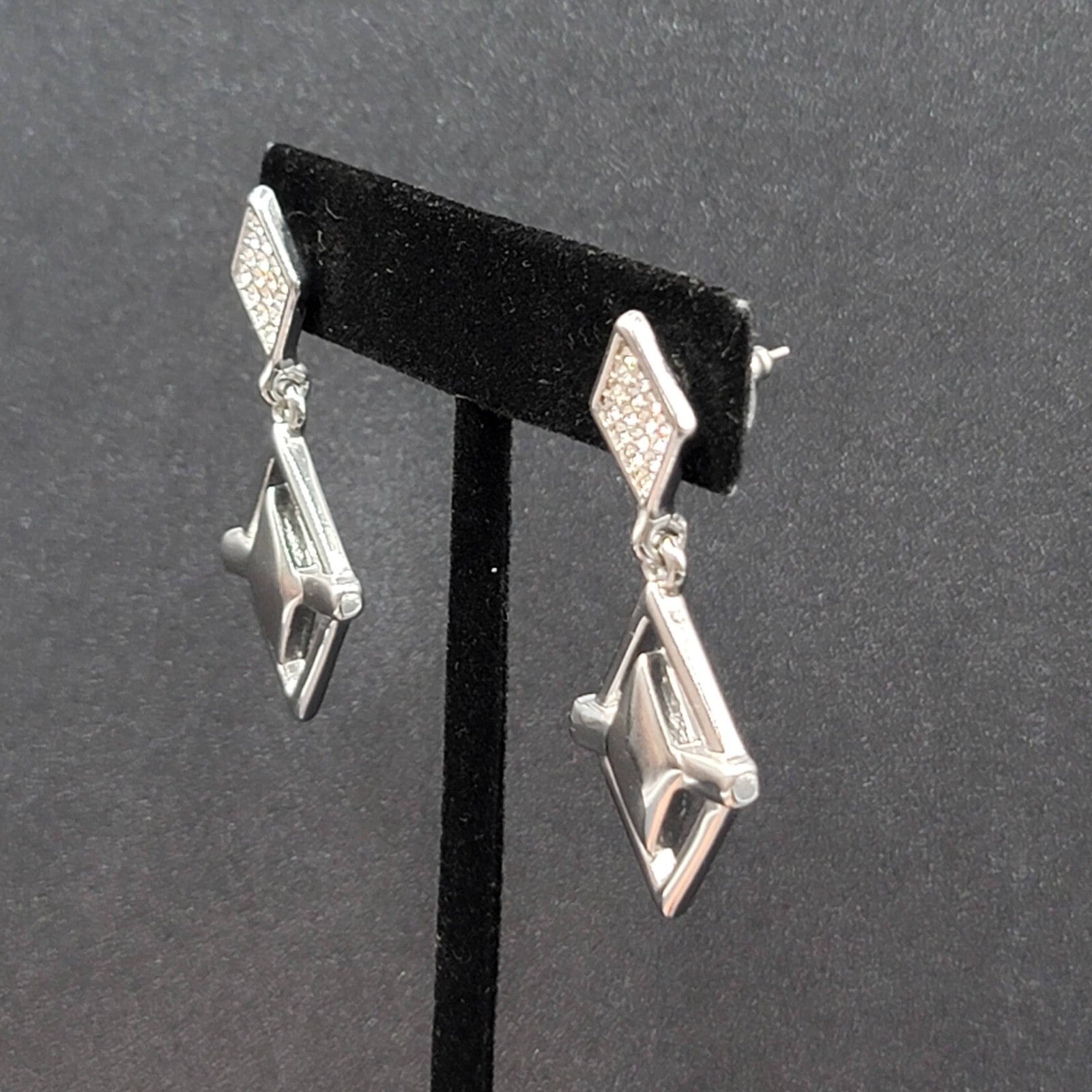 WHBM Pierced Earrings Silver tone Crystal Rhinestone Dangle 1.75"