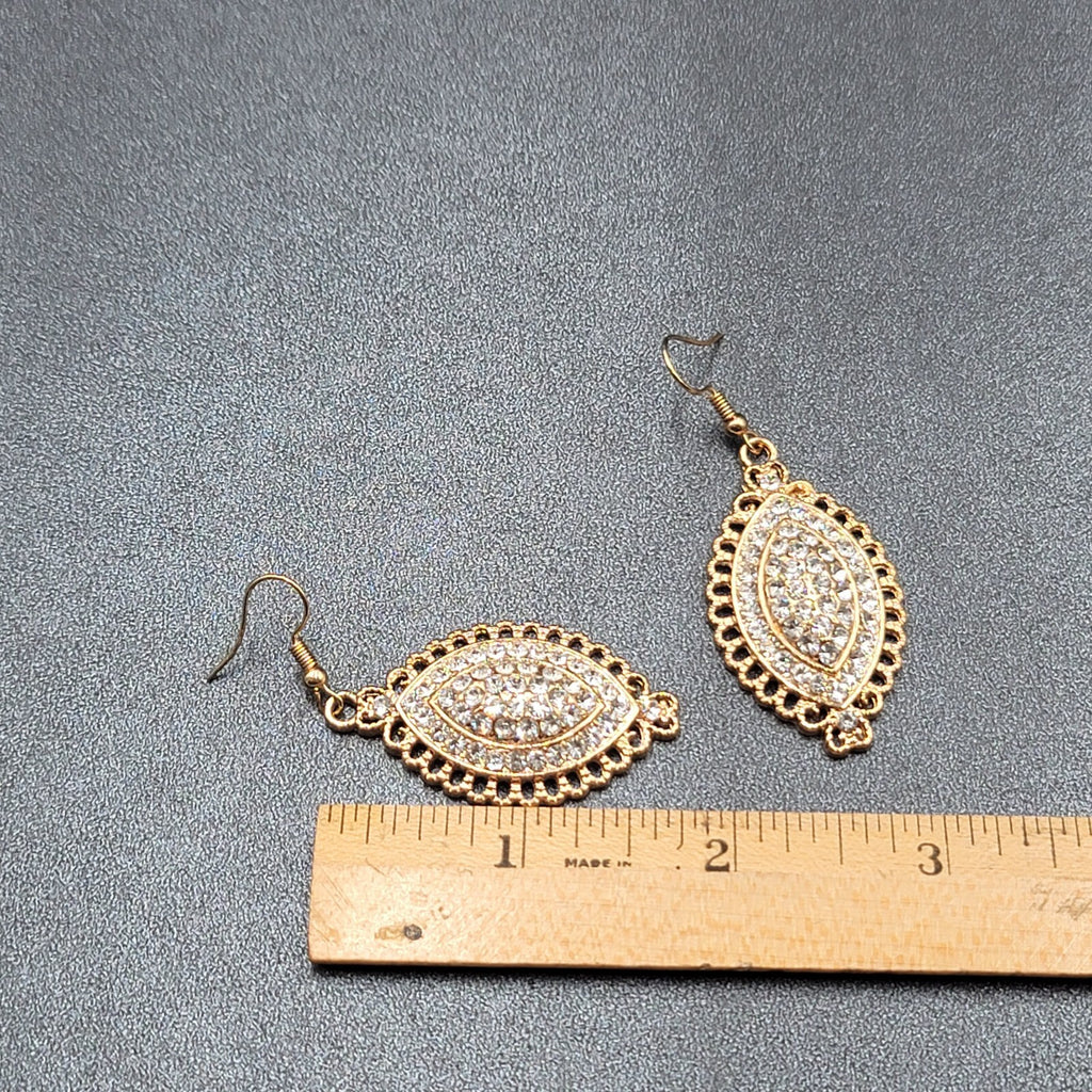 Pierced Earrings Gold Plated Crystal Rhinestone Sparkle Statement 1.75"