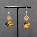 Pierced Earrings Silver tone Dyed Brown Shell Square Beads Dangle 1 3/8"