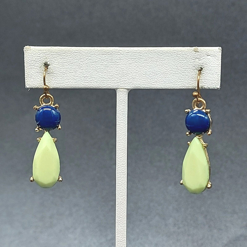 Pierced Earrings Gold tone Blue Green Acrylic Dangle 1 1/4"