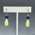 Pierced Earrings Gold tone Blue Green Acrylic Dangle 1 1/4"