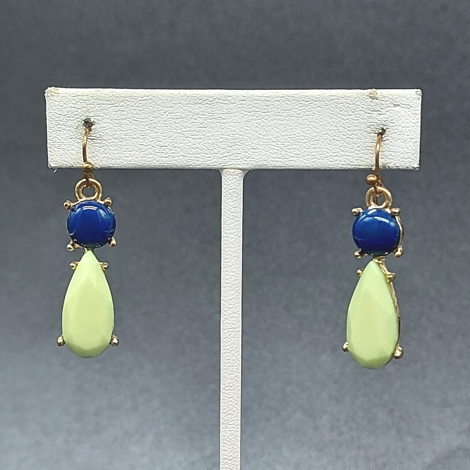 Pierced Earrings Gold tone Blue Green Acrylic Dangle 1 1/4"
