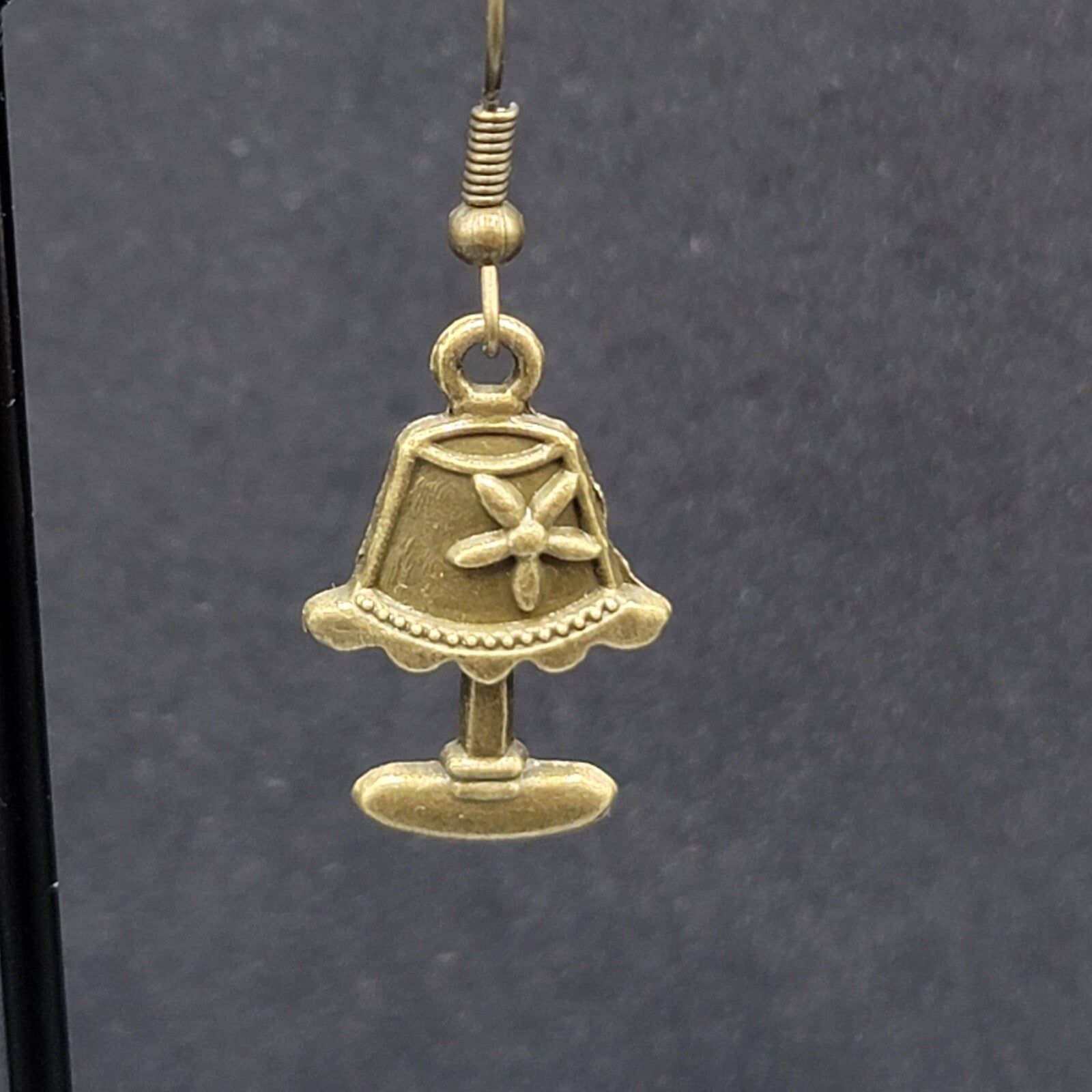 Lamp Pierced Earrings Bronze tone Embossed Dangle 1"