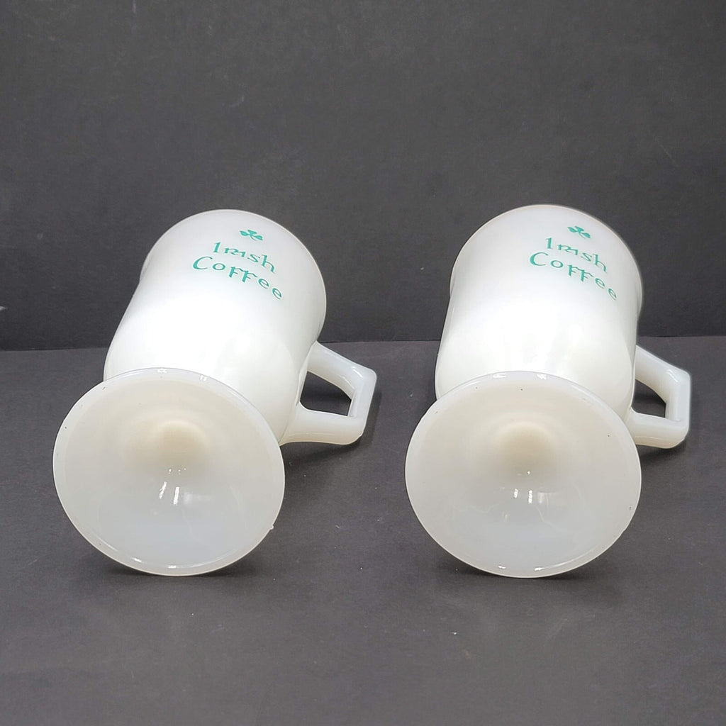 Irish Coffee Milk Glass Pedestal Cup Mugs White Green Barware Set Of 2!