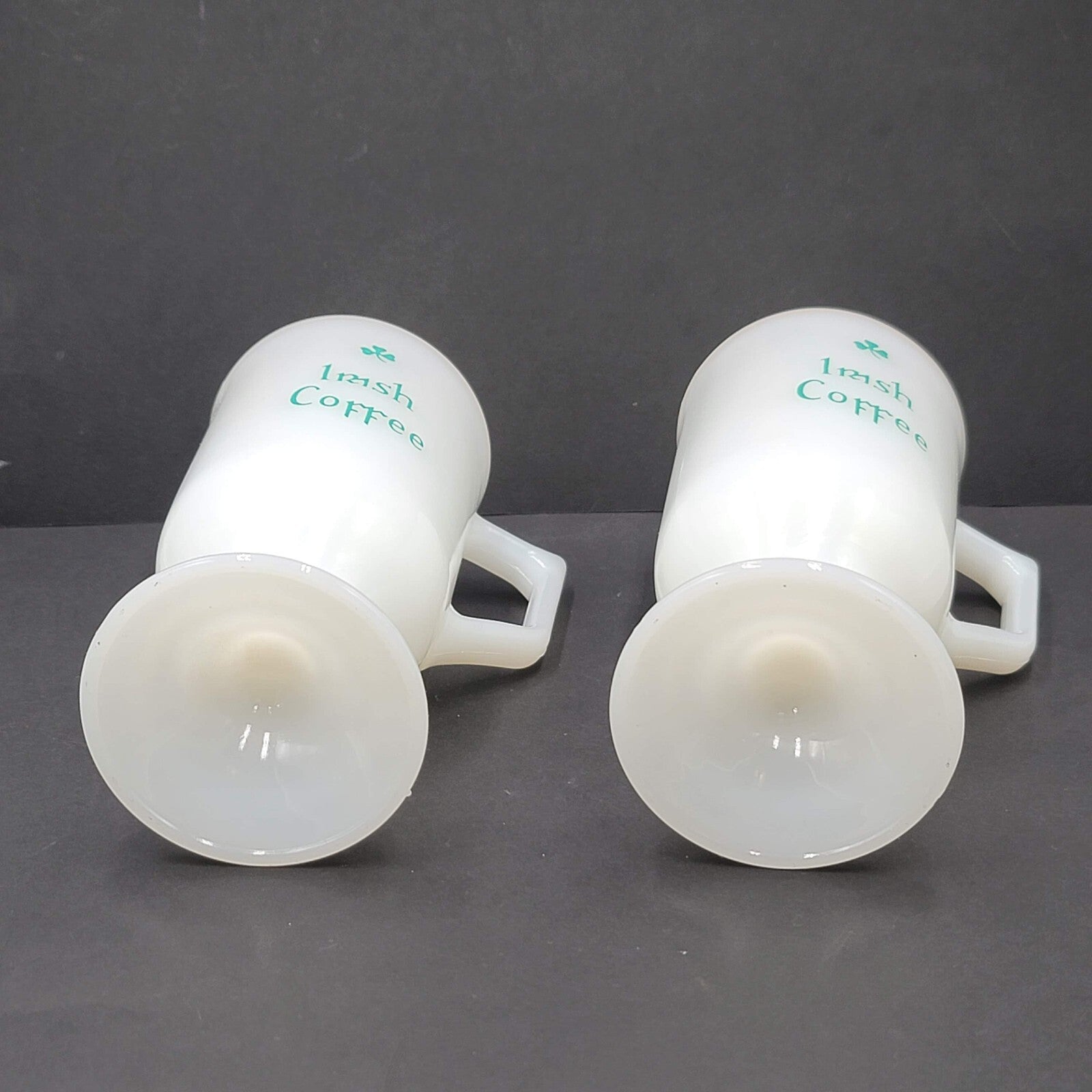 Irish Coffee Milk Glass Pedestal Cup Mugs White Green Barware Set Of 2!