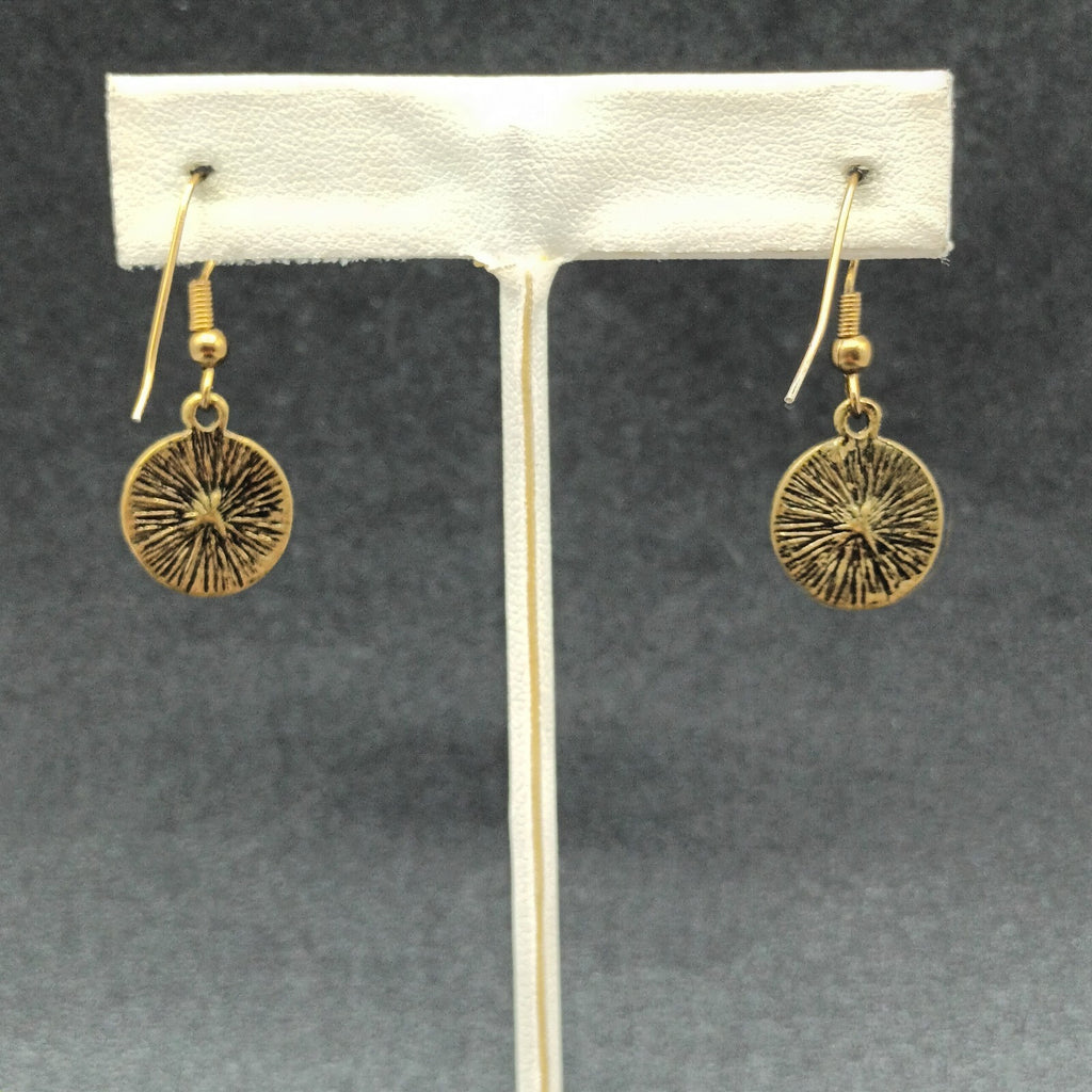 Pierced Earrings Textured Bronze tone Crystal Rhinestone Round Dangle Small 1/2"