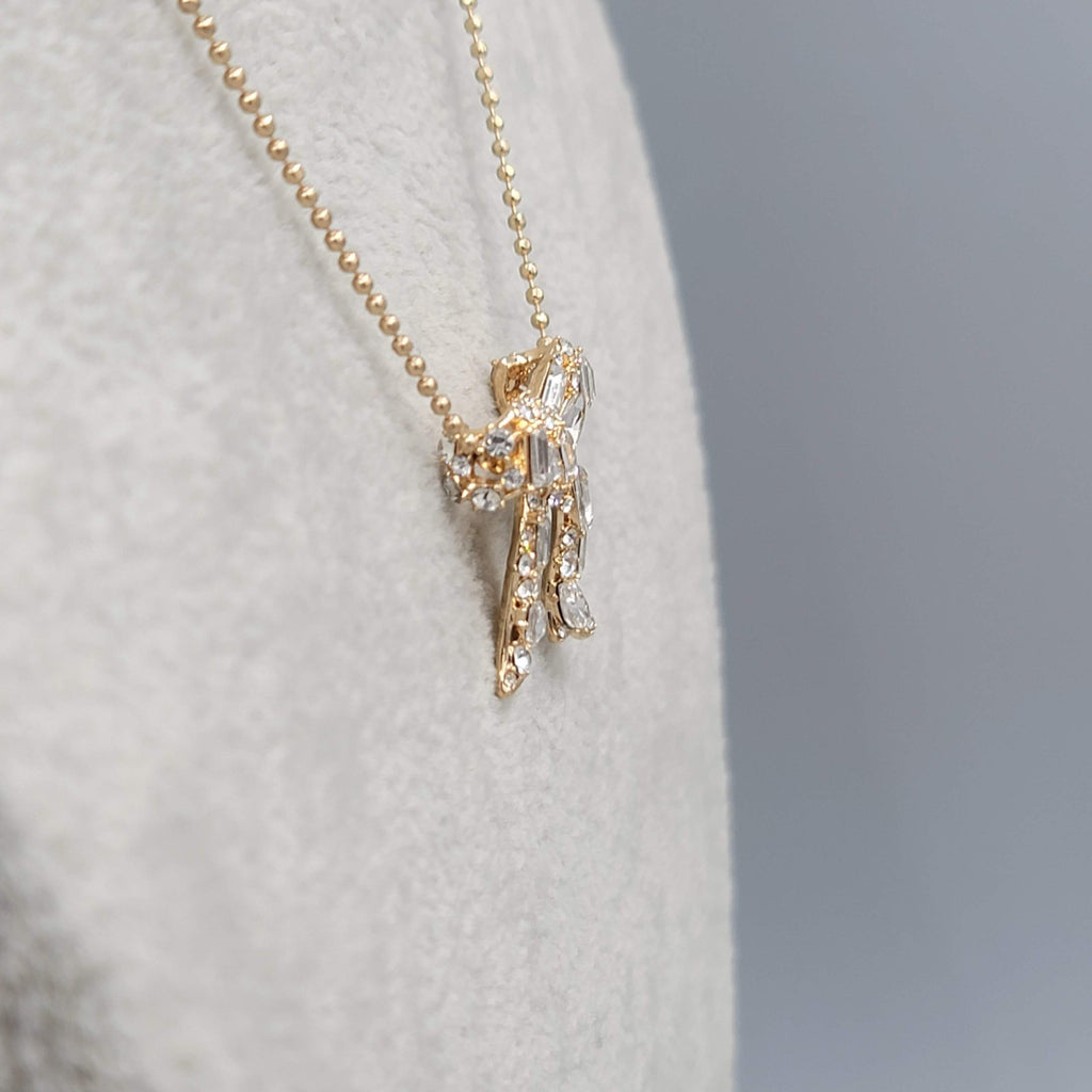Baublebar Bow Pendant Necklace Gold tone Crystal Rhinestone 18"-20"