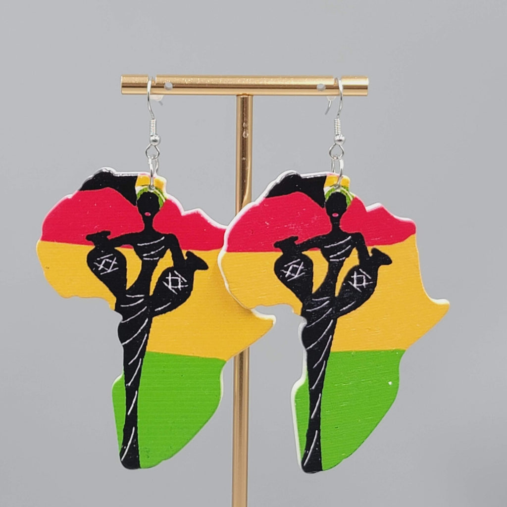 Africa Large Statement Pierced Earrings Wood 3"