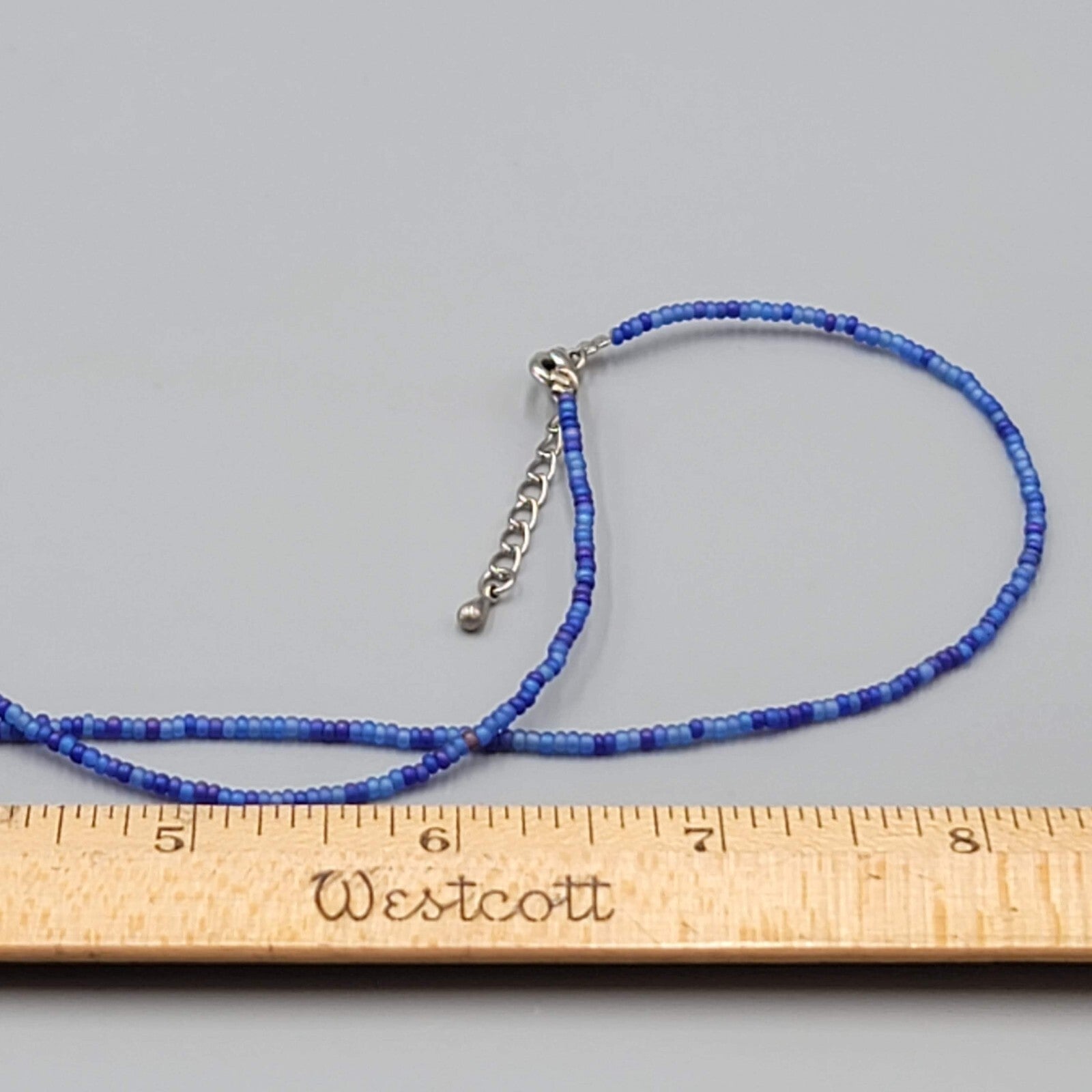 Cloisonne Bead Necklace Blue Seed Bead Minimalist 22"