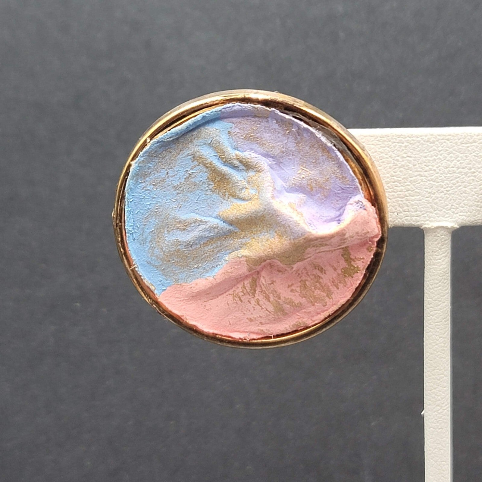 Vintage Pierced Earrings Gold tone Pink Purple Pastel Disc  1.5"