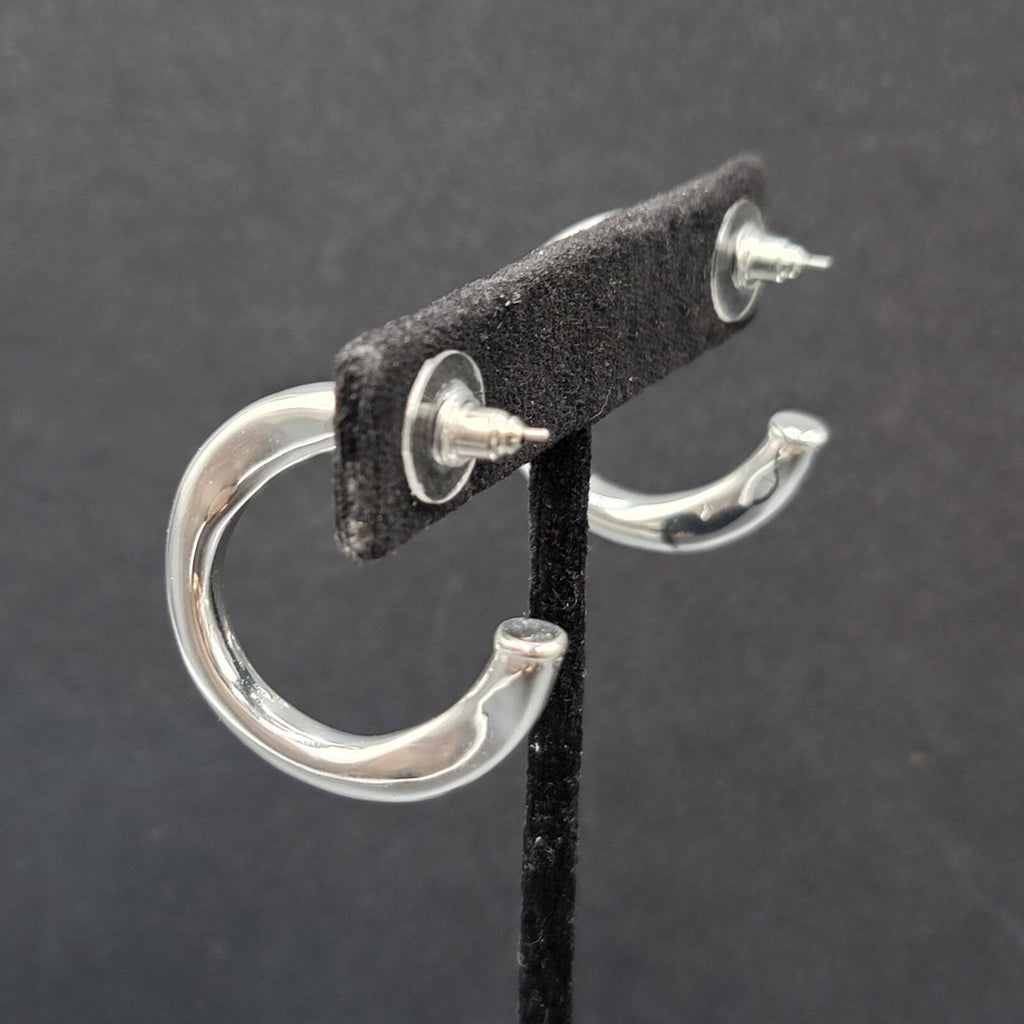 Pierced Earrings Polished Silver Plated Wavy Hoops Diamond Accent 1 1/8"