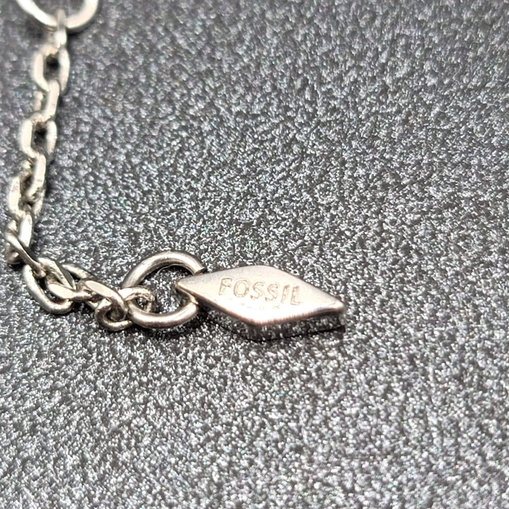 Fossil Tassel Pendant Necklace Silver tone Crystal Rhinestones Long 30"-32"