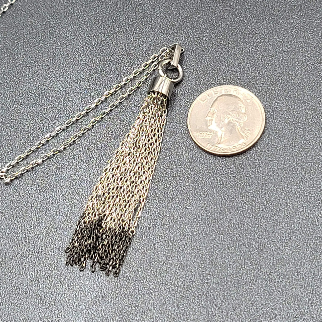 Fossil Tassel Pendant Necklace Silver tone Crystal Rhinestones Long 30"-32"