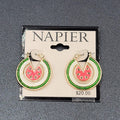 Vintage Napier Pierced Earrings Watermelon Hoops Gold tone Enamel 1" 
