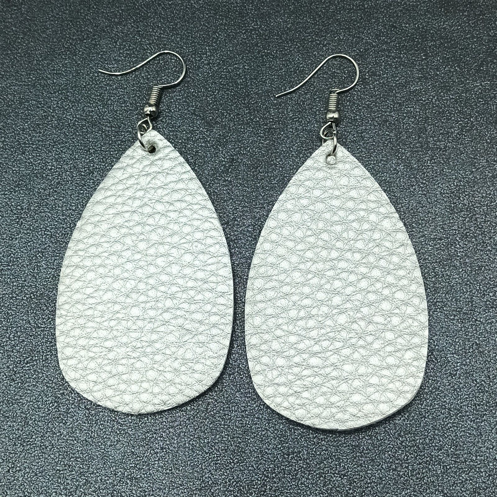 Lot of 3 Pairs Pierced Earrings Silver Gold tone Faux Leather Teardrop Dangles