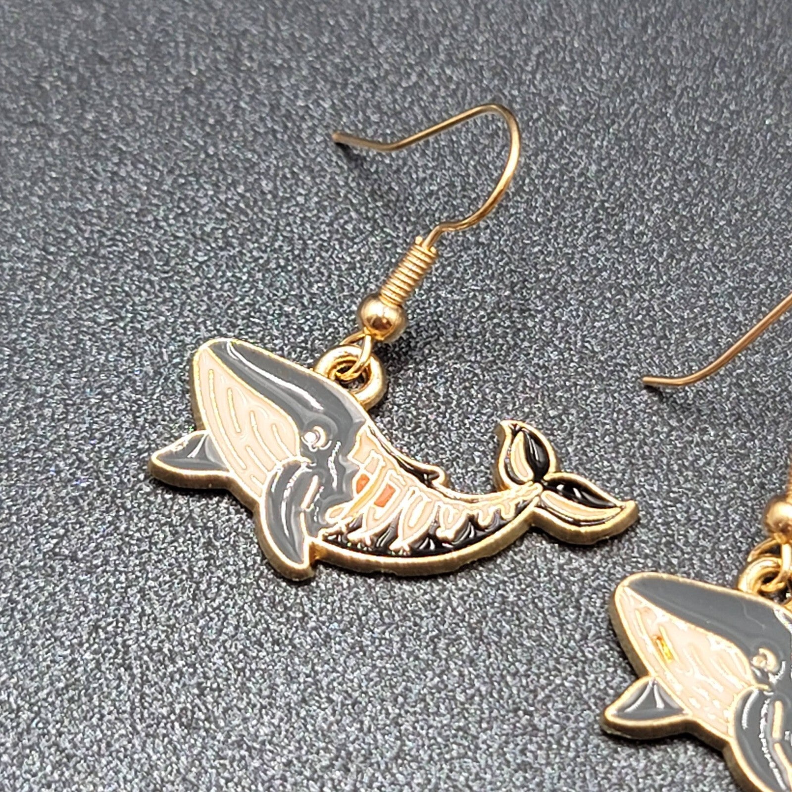 Zombie Whale Pierced Earrings Halloween Half Skeleton Enamel Dangle 5/8"